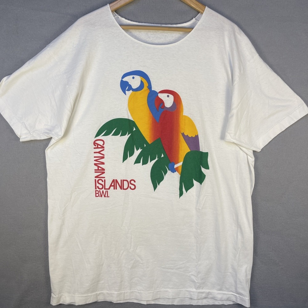 VTG 80s Cayman Islands  Souvenir T Shirt XL Parrot Graphic Single Stitch Beach